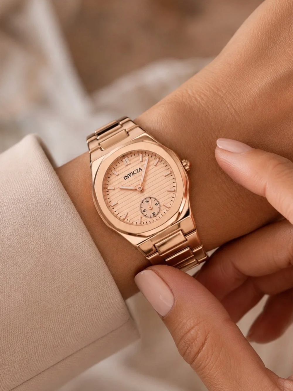 Invicta Celestial 70407 Rose Gold Stainless Steel Watch Small Seconds NWT